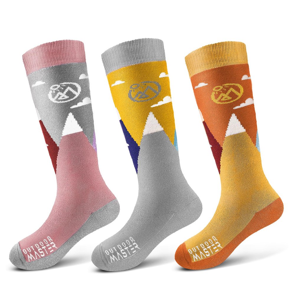 OutdoorMaster Merino Wool Ski Socks for Kids, Boys & Girls, Thermal Winter Warm Snowboarding Socks for Cold Weather