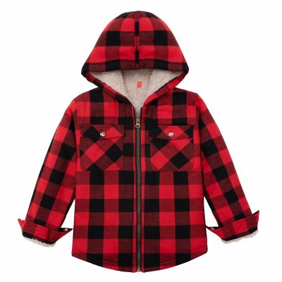 ThCreasa Plaid Flannel Shirts for Girls with Hand Pockets,Sherpa Lined Long Sleeve Kids Outwear Coat Red/Black XL 14