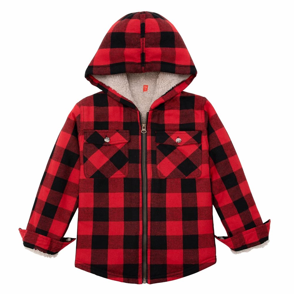 ThCreasa Plaid Flannel Shirts for Girls with Hand Pockets,Sherpa Lined Long Sleeve Kids Outwear Coat Red/Black XL 14