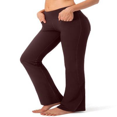G Gradual Women's Yoga Pants with Pockets Flare Leggings High Waist Yoga Dress Pants Tall Bootcut Casual Work, Brown, X-Large