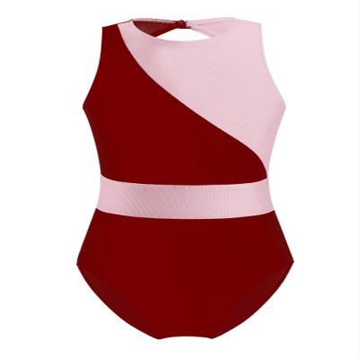 Aislor Girls' Ballet Dance Leotard Sleeveless Mesh Patchwork Criss Cross Back Unitards Gymnastic Jumpsuit Activewear Burgundy&Pink 4 Years