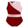 Aislor Girls' Ballet Dance Leotard Sleeveless Mesh Patchwork Criss Cross Back Unitards Gymnastic Jumpsuit Activewear Burgundy&Pink 4 Years view 1