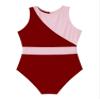 Aislor Girls' Ballet Dance Leotard Sleeveless Mesh Patchwork Criss Cross Back Unitards Gymnastic Jumpsuit Activewear Burgundy&Pink 4 Years view 3