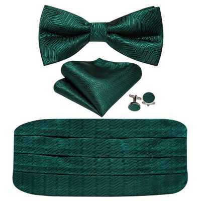 Barry.Wang Men Silk Paisley Cummerbund and Pre-tied Bowtie Handkerchief Cufflink Set for Tuxedo