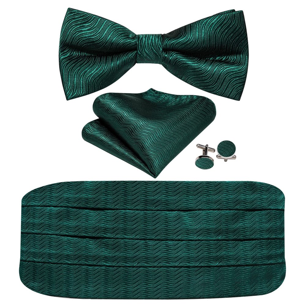Barry.Wang Men Silk Paisley Cummerbund and Pre-tied Bowtie Handkerchief Cufflink Set for Tuxedo