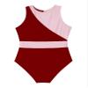 FEESHOW Girls Kids Gymnastics Leotards Ballet Swimwear Youth One-Piece Cutout Back Athletic Unitard Bodysuit Burgundy&Pink 4 Years view 3