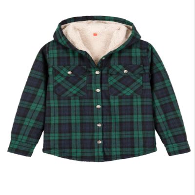 ZENTHACE Kids Girls Buffalo Plaid Button Down Flannel Shirt Sherpa Fleece Hooded Flannel Jacket Winter Coat Black Watch S Size 5-6