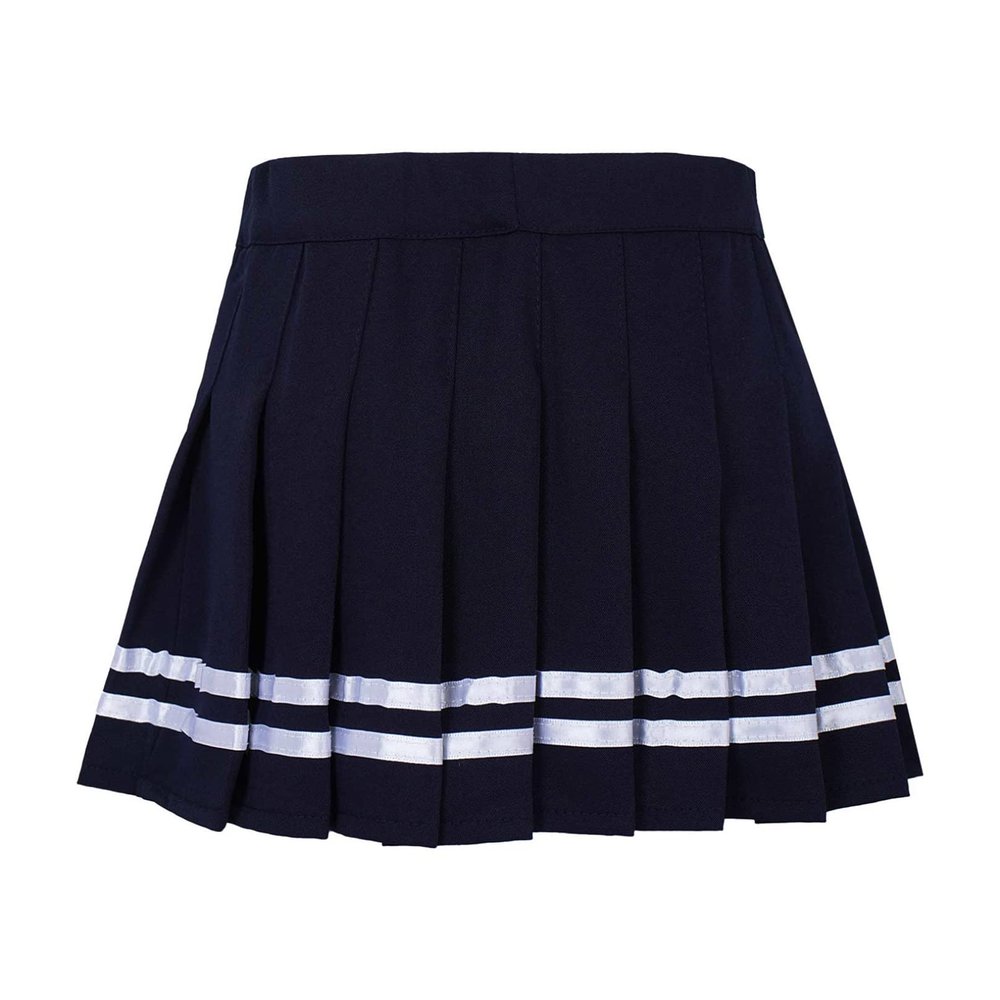easyforever Girls Striped Style Pleated Mini Skirt High Waist Skater Tennis School Uniform Skirt Cheer Skirt Skort Dark Blue&White 15-16 Years