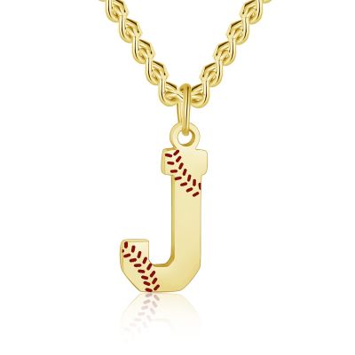 AIAINAGI Baseball Initial A-Z Letter Necklace for Men - Baseball Charm Pendant, Stainless Steel Gold Chain, 22inch Personalized Gift