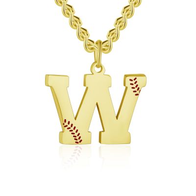 AIAINAGI Baseball Initial A-Z Letter Necklace - Men's Baseball Charm Pendant in Stainless Steel Gold Chain, 22inch Personalized Gift for Men (18+)