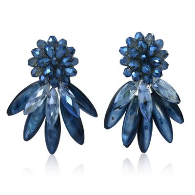 AeraVida Cluster Crystal Bead and Mother of Pearl Stone Clip on Earrings for Women (Blue)