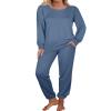 Aloodor Sweatsuits for Women Sets Lightweight Long Sleeve Pajamas Solid Loungewear Blue L view 2