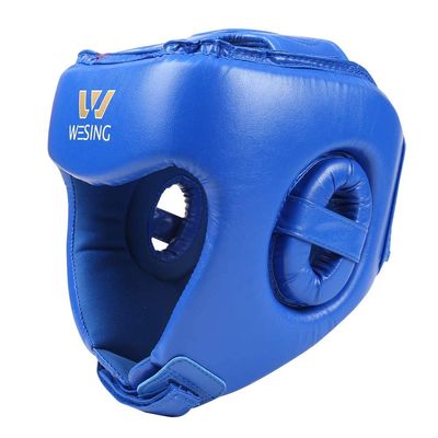Wesing Professional Boxing Headgear Muay Thai Martial Arts Training Sparing Headgear Without Cheeks (X-Large, Blue)
