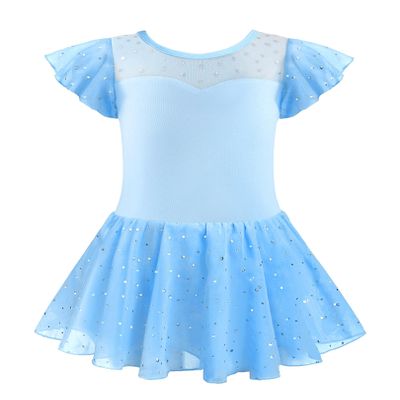 EQSJIU Blue Dress For Kids Girls Shiny Skirt And Sleeves Dance Criss-Cross Back Children's Dance Dress 9-10 Years