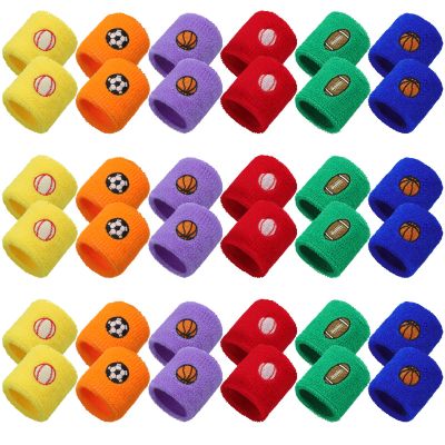 36-Piece Sports Wristbands - Kids Sports Themed Birthday Party Supplies in 6 Colors and 4 Designs