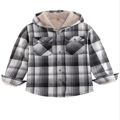 ZENTHACE Kids Girls Flannel Jacket with Hood Button Up Plaid Flannel Hoodie Shirt Jacket Fall Winter Coat Grey White S Size 5-6