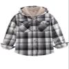 ZENTHACE Kids Girls Flannel Jacket with Hood Button Up Plaid Flannel Hoodie Shirt Jacket Fall Winter Coat Grey White S Size 5-6 view 1