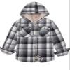 ZENTHACE Kids Girls Flannel Jacket with Hood Button Up Plaid Flannel Hoodie Shirt Jacket Fall Winter Coat Grey White S Size 5-6 view 3