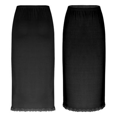 Alvivi Women's Elastic Waist Half Slip Underskirt Short Mini Skirt Slit Lace Trim Skirts Nylon Essentials Half Slip Black A One Size