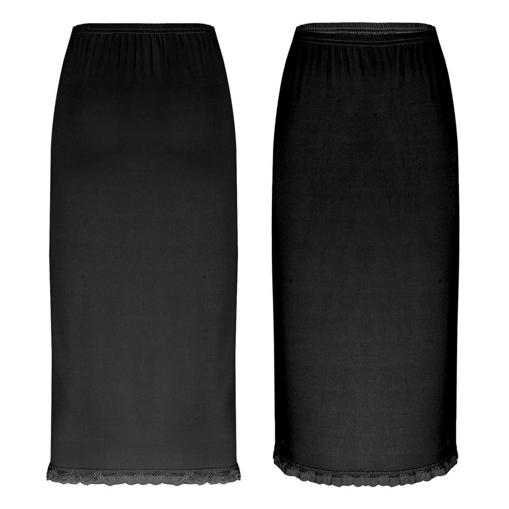 Alvivi Women's Elastic Waist Half Slip Underskirt Short Mini Skirt Slit Lace Trim Skirts Nylon Essentials Half Slip Black A One Size