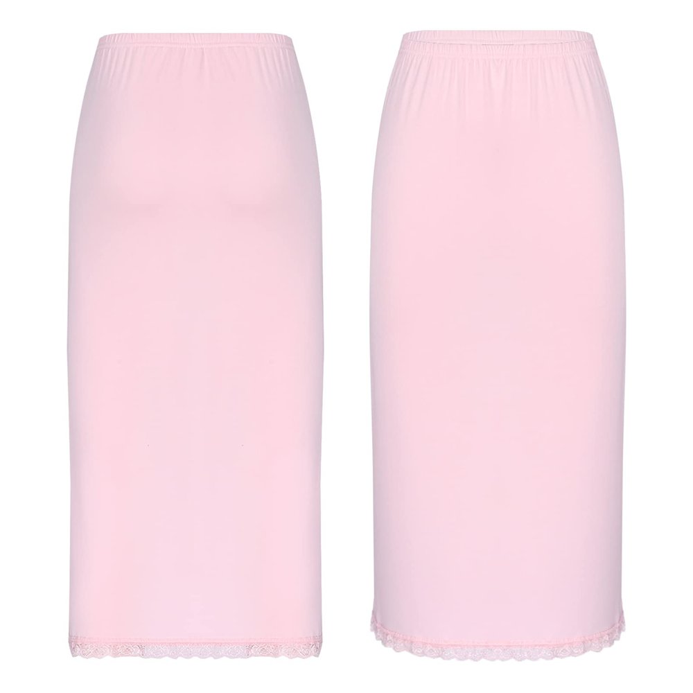 Alvivi Women's Elastic Waist Half Slip Underskirt Short Mini Skirt Slit Lace Trim Skirts Nylon Essentials Half Slip Light Pink A One Size