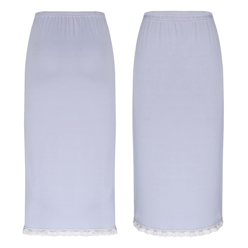 Alvivi Women's Elastic Waist Half Slip Underskirt Short Mini Skirt Slit Lace Trim Skirts Nylon Essentials Half Slip Grey A One Size