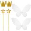 Sratte 6 Pcs Halloween Girls Fairy Costume Set, Fairy Wings Dress Up Wings Star Wand and Gold Crowns, Halloween Costume Dress Up Accessories 13 Inches Gold Wand Party Crowns Birthday Decorations view 1