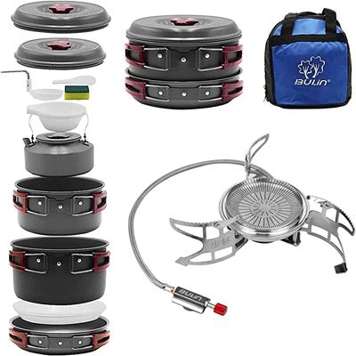 Bulin 13 PCS Camp Cookware Set Camping Cookwear with Bulin Camping Gas Stove 3800W