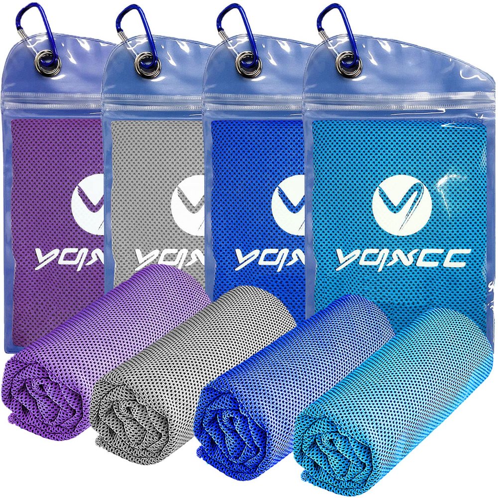 YQXCC 4 Pack Cooling Towels | 40"x12" | Ice Cool for Neck | Microfiber Soft Breathable Chilly | for Yoga, Golf, Gym, Camping, Running, Workout & More Activities