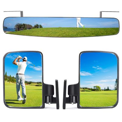 AZWM Universal Fit Golf Cart Mirrors, 16.5" Panoramic Rear View & Folding Side Mirrors for Club Car, EZGO, Yamaha