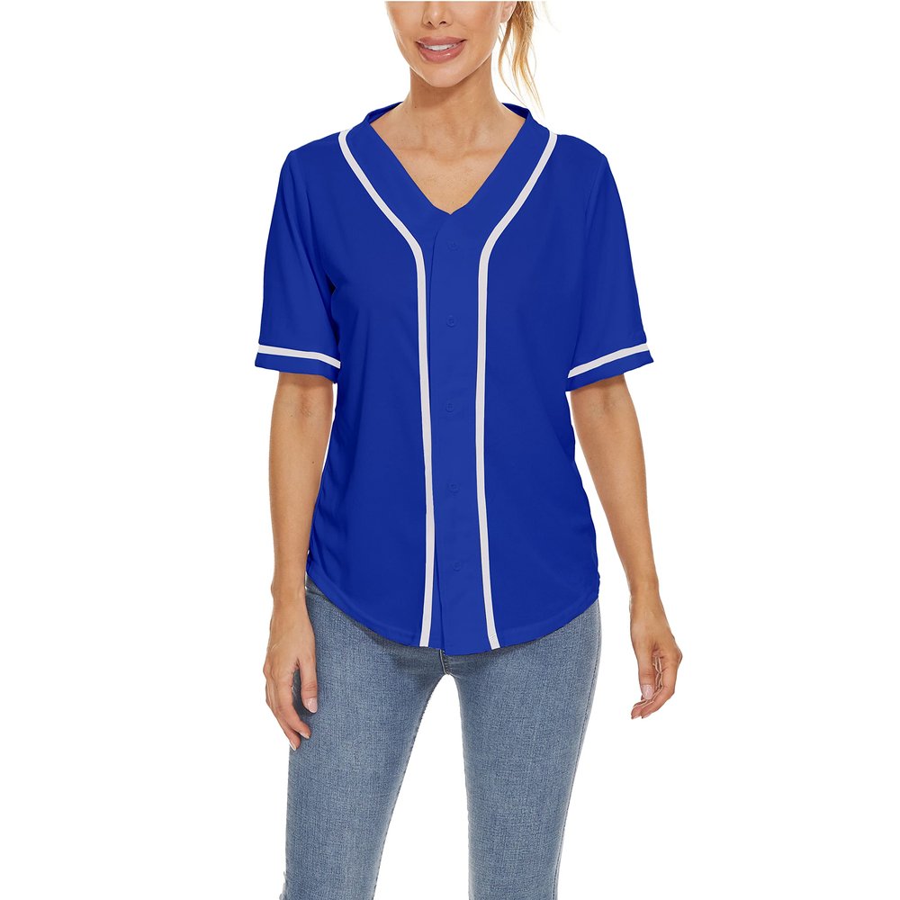 Women Baseball Jersey Button Down Tee Short Sleeve Shirt Sports Uniform Softball Jersey Active T-Shirt (Blue,L)