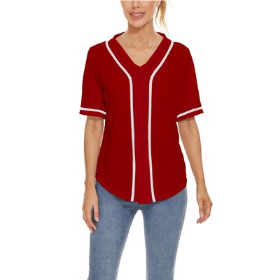 Women Baseball Jersey Button Down Tee Short Sleeve Shirt Sports Uniform Softball Jersey Active T-Shirt (Red,XL)