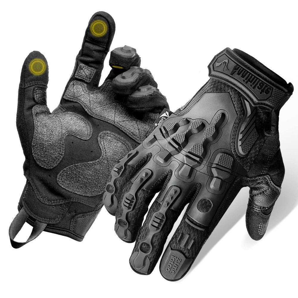 ZUNE LOTOO Tactical Gloves for Men, Touchscreen Motorcycle Gloves Padded Finger Impact Protection, Black Leather Safety Work Gloves Cut Resistant for Paintball Airsoft Range Skeleton Women Large