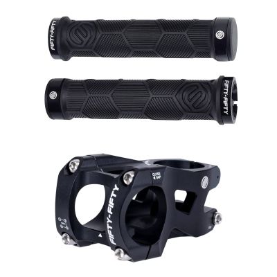 FIFTY-FIFTY Double Lock-On Mountain Bike Grips, Bicycle Handlebar Locking Grips, Aluminum Alloy Mountain Bike Stem for 1-1/8 Steer Tube 31.8mm Handlebar
