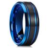 King Will 8mm Black Tungsten Ring for Men Double Blue Thin Groove Line Brushed Tungsten Wedding Band Polished Beveled Edge Comfort Fit 10 view 1