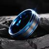 King Will 8mm Black Tungsten Ring for Men Double Blue Thin Groove Line Brushed Tungsten Wedding Band Polished Beveled Edge Comfort Fit 10 view 2