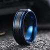 King Will 8mm Black Tungsten Ring for Men Double Blue Thin Groove Line Brushed Tungsten Wedding Band Polished Beveled Edge Comfort Fit 10 view 3