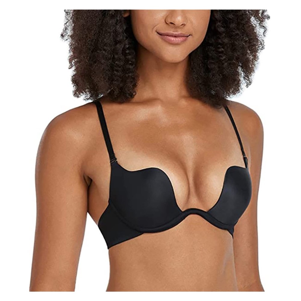 Telusu Sexy Low Back Bralette for Women Girls Wedding Dress Convertible Lift Bras Underwear Ladies Low Cut Bra (Color : Black, Size : 70/32D)