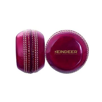 REINDEER Flat Seam Training Cricket Red Leather Flat Ball for Both Junior-Senior Cricket Players | Pack of 2 (150Gm-170Gm Each)
