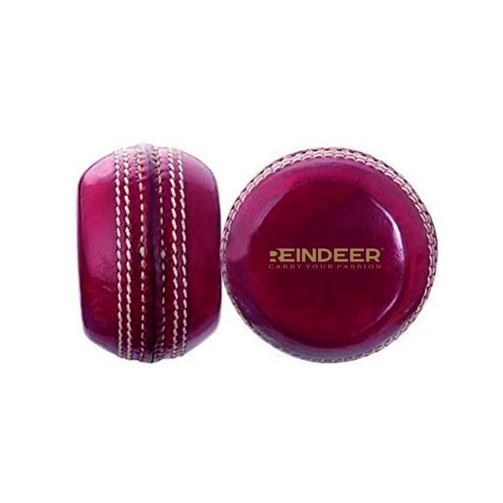 REINDEER Flat Seam Training Cricket Red Leather Flat Ball for Both Junior-Senior Cricket Players | Pack of 2 (150Gm-170Gm Each)
