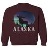 Alaska Frontier Northern Lights Vintage Retro Mountains Moose Men's Crewneck Sweatshirt (Maroon Medium) view 1