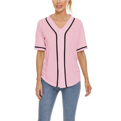 Women Baseball Jersey Button Down Tee Short Sleeve Shirt Sports Uniform Softball Jersey Active T-Shirt (Pink,L)