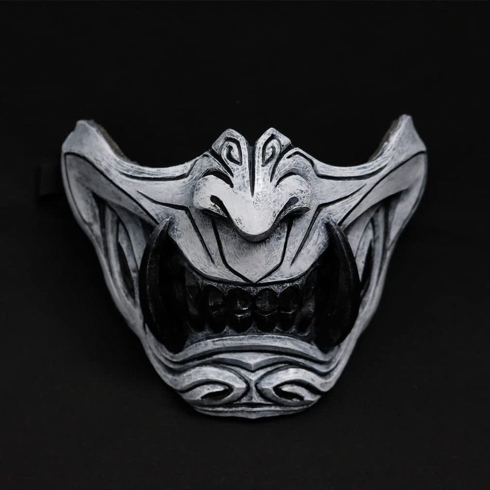 Kikadeen Half Face Samurai Mask Oni Mempo Japanese Ronin Demon Noh for Airsoft Paintball BB Gun Motorcycle White Joker KKD KK32
