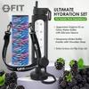 32 oz Glass Water Bottle with Straw Lid, Time Marker, Sleeve, Extra Lid & Water Bottle Holder with Strap - Motivational, Wide Mouth, Large 1L Glass Drinking Bottle (Black Sleeve, Black Waves Carrier) view 2
