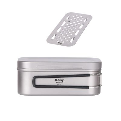 ATiAP Titanium Bento Lunch Box Set Mess Kit with Lid Handle Bag 1200ML 800ML Cooking Food Box Bento Box for Outdoor Camping Hiking Picnic Daily Use (800ML)