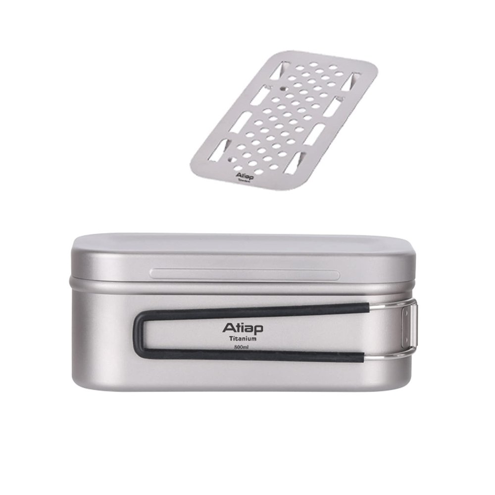 ATiAP Titanium Bento Lunch Box Set Mess Kit with Lid Handle Bag 1200ML 800ML Cooking Food Box Bento Box for Outdoor Camping Hiking Picnic Daily Use (800ML)