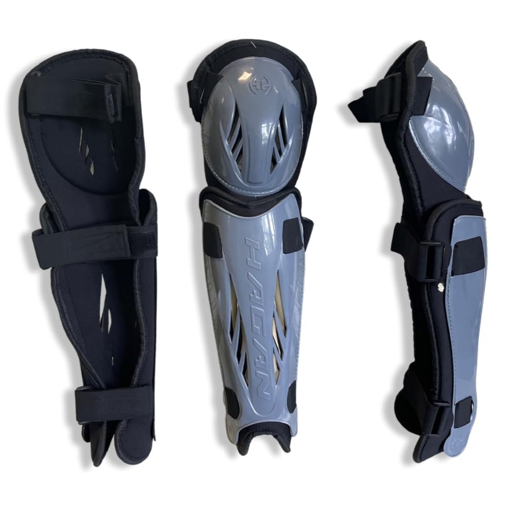 Hagan Hockey H-5.0 Shin Pad Adjustable Gear for Enhanced Agility and Durable Protection in DEK Street and Ball Hockey Indoor Outdoor Play - Grey: Intermediate 12-13"