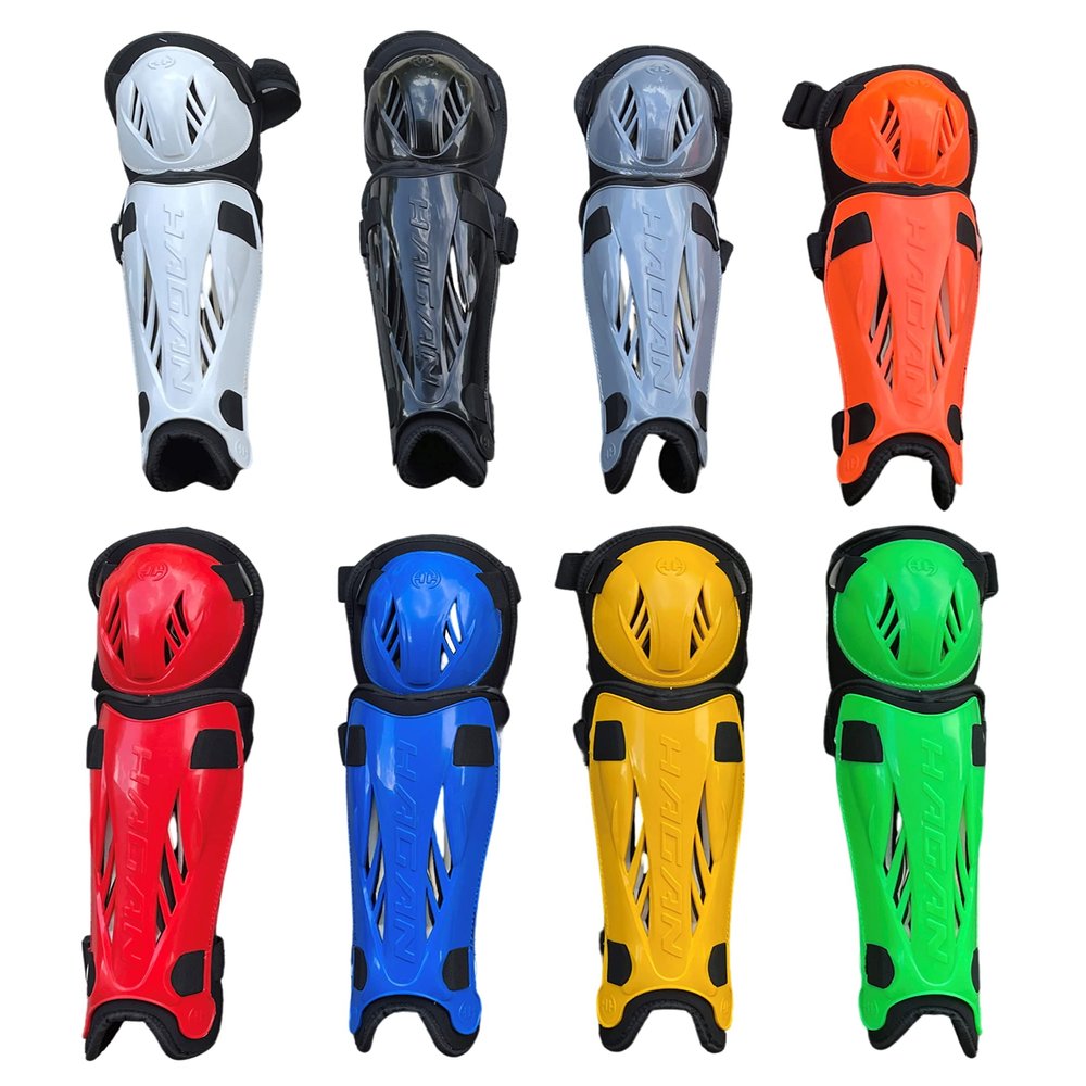 Hagan Hockey H-5.0 Shin Pad Adjustable Gear for Enhanced Agility and Durable Protection in DEK Street and Ball Hockey Indoor Outdoor Play - Blue: Senior 13-15"