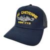 USS Cheyenne 773 Boat Ship Baseball Cap Blue Mesh Snapback 3.5 inch Profile Cotton Front Panel view 1