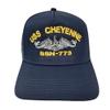 USS Cheyenne 773 Boat Ship Baseball Cap Blue Mesh Snapback 3.5 inch Profile Cotton Front Panel view 3